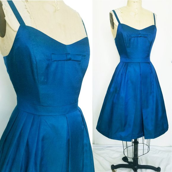 Banana Republic Womens Teal Retro Cocktail Dress with Straps Silk Pleats  NWT - Picture 1 of 10